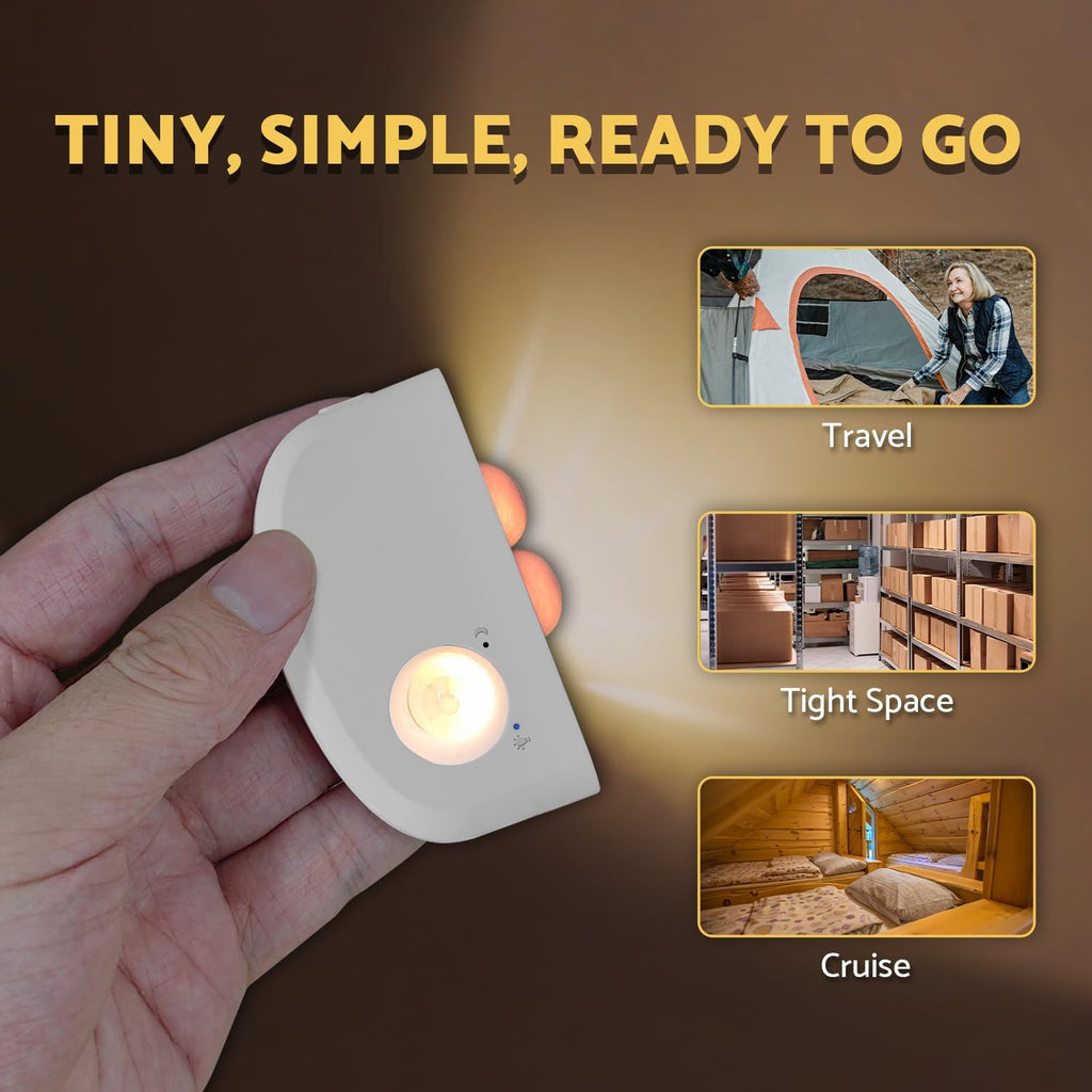 Dazzydot Mini Stair Lights Motion Sensor Indoor, Battery Operated Night Light, Warm White, Rechargeable Magnetic Dimmable Stick-On Wireless…