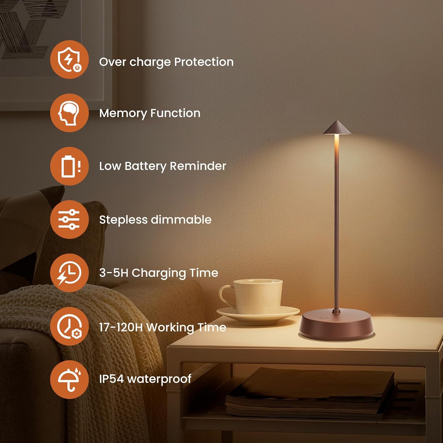 Cordless Table Lamp Rechargeable, Battery Operated 6000mAh Desk Lamp Touch Dimmable Lamp Outdoor Waterproof Portable Wireless Table…