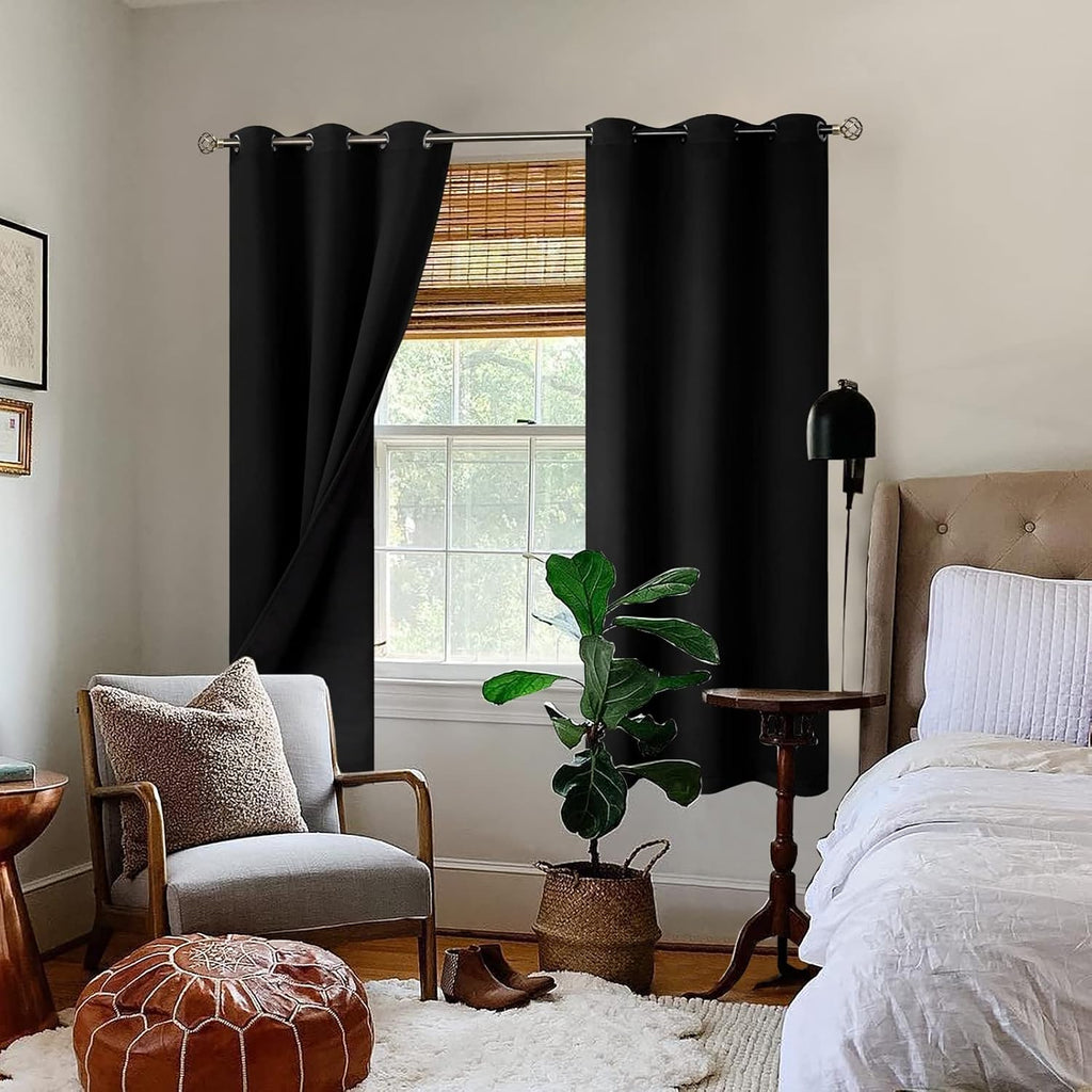 BGment Thermal Insulated 100% Blackout Curtains for Bedroom with Black Liner, Double Layer Full Room Darkening Noise Reducing Grommet Curta…