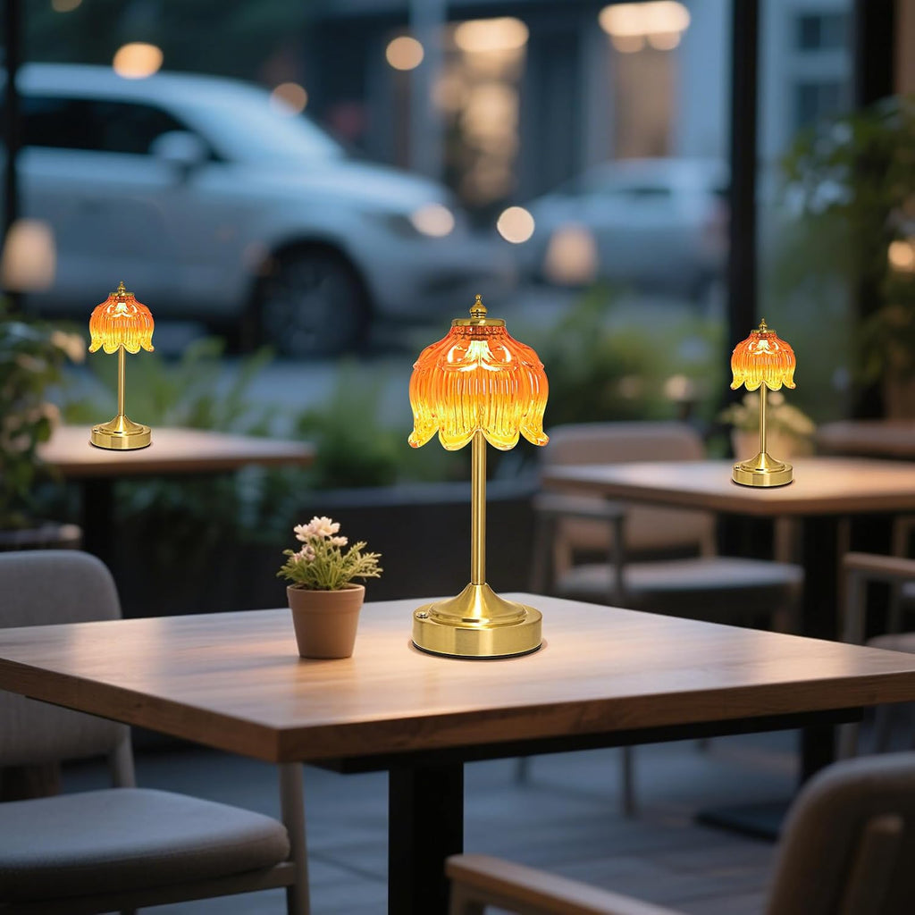 Crkwos Cordless Lotus Flower Table Lamp, 5200mAh Rechargeable Battery Operated Portable Lamp, 3-Color Dimmable Touch Control Small D…