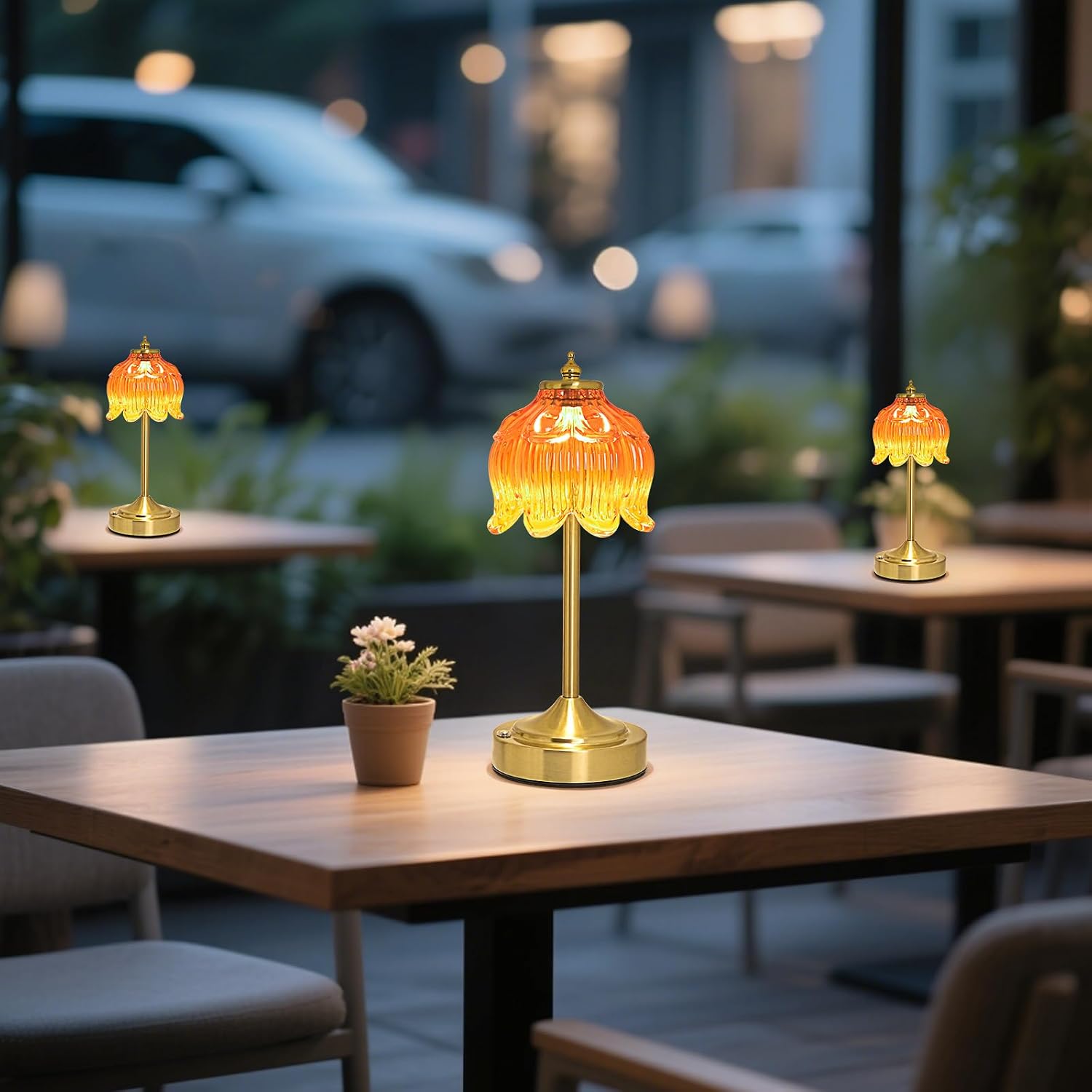 Crkwos Cordless Lotus Flower Table Lamp, 5200mAh Rechargeable Battery Operated Portable Lamp, 3-Color Dimmable Touch Control Small D…