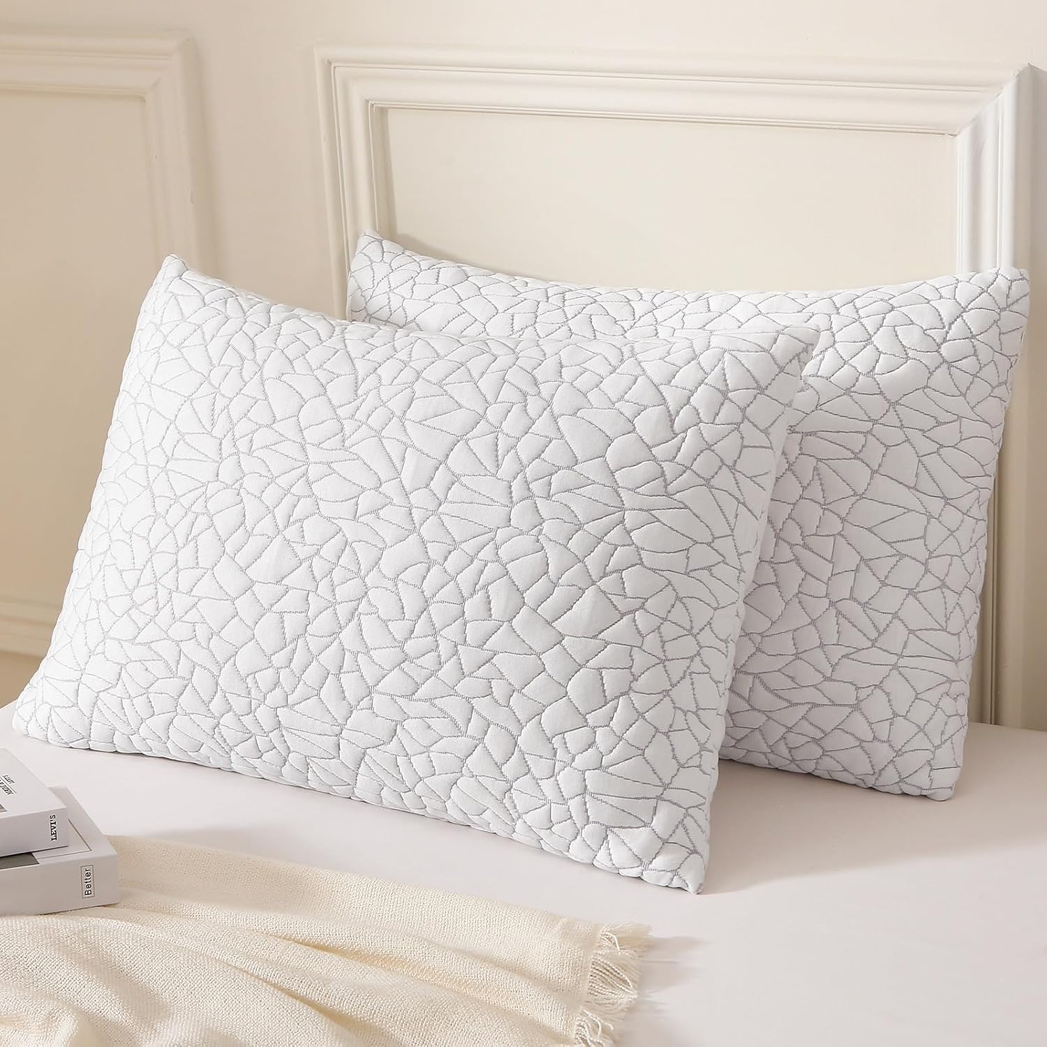 Shredded Memory Foam Pillow for Sleeping, Cooling Bed Pillows King Size Set of 2, Adjustable Soft and Firm Pillows or Side, Back, Stomach…