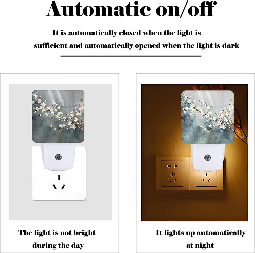 Pure White Flower Night Light, Plug-in Nightlights Auto Sensor Night Lamp Dusk to Dawn Lamp Home Decor for Nursery Children Girls Boys