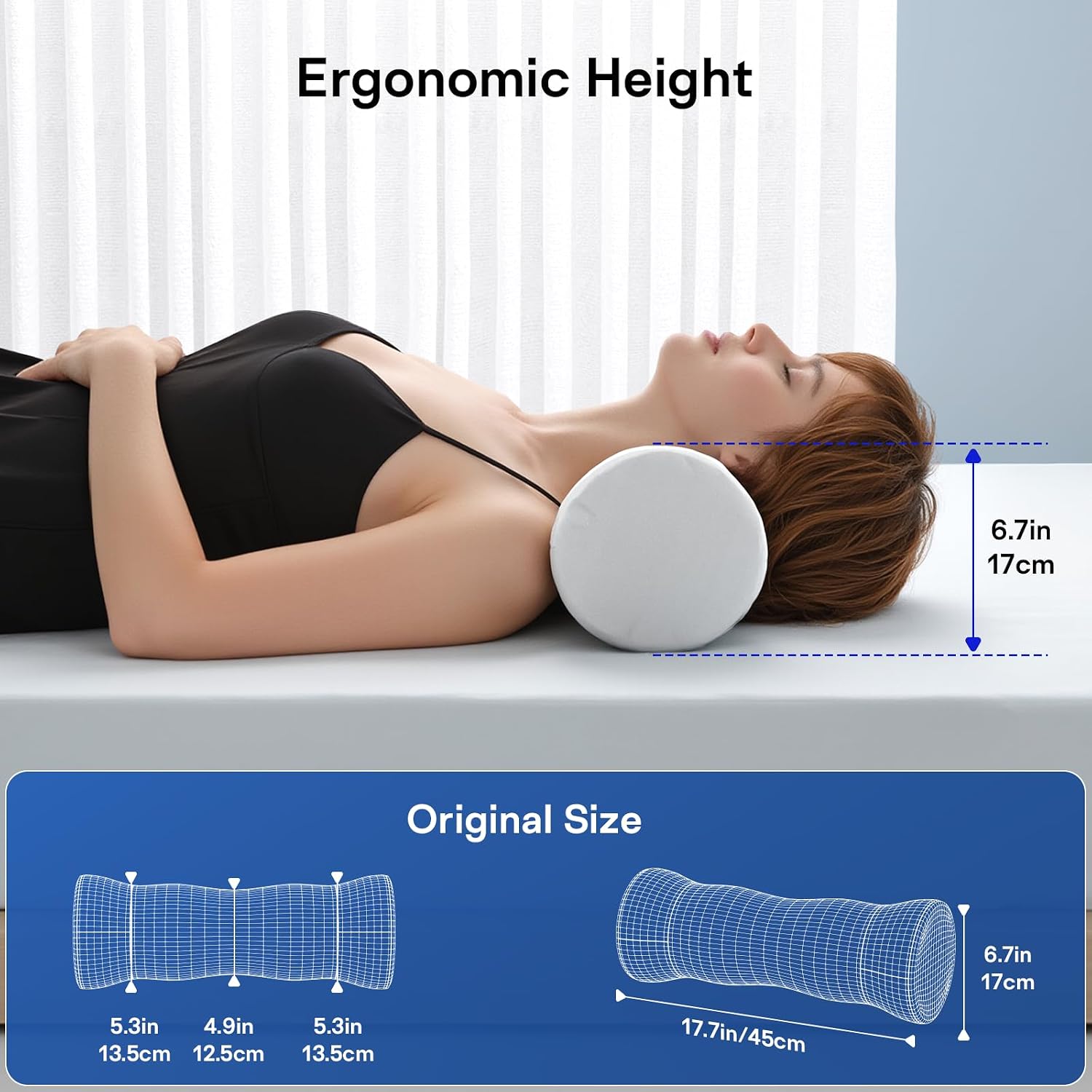 Neck Roll Pillow - Memory Foam Round Neck Pillow - Ergonomic Cervical Roll Pillow, Breathable & Removable Cover - Multi-Use Bolster…