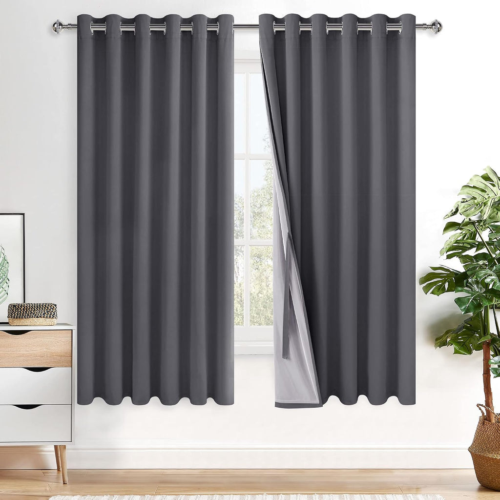 Xwzo Full Blackout Curtains 63 Inches Long with Tiebacks- Full Light Blocking & Energy Efficiency Extra Wide Window Draperies Grommet Top w…