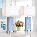 Touch Control Table Lamps with White Fabric Shade Set of 2, 3-Way Dimmable Modern Ceramic Blue Nightstand Bedside Lamp with 2 USB Ports 1…