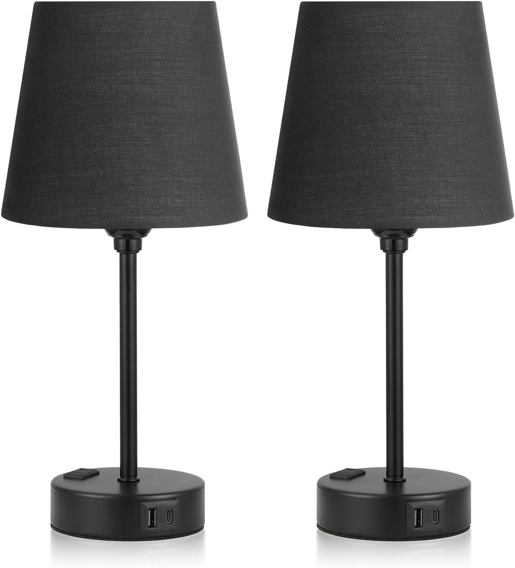 Black Lamp for bedrooms Set of 2 - Nightstand Bedroom Lamp with USB C Port and AC Outlet Charging, 3 Way Dimmable Touch Control Bed Side…
