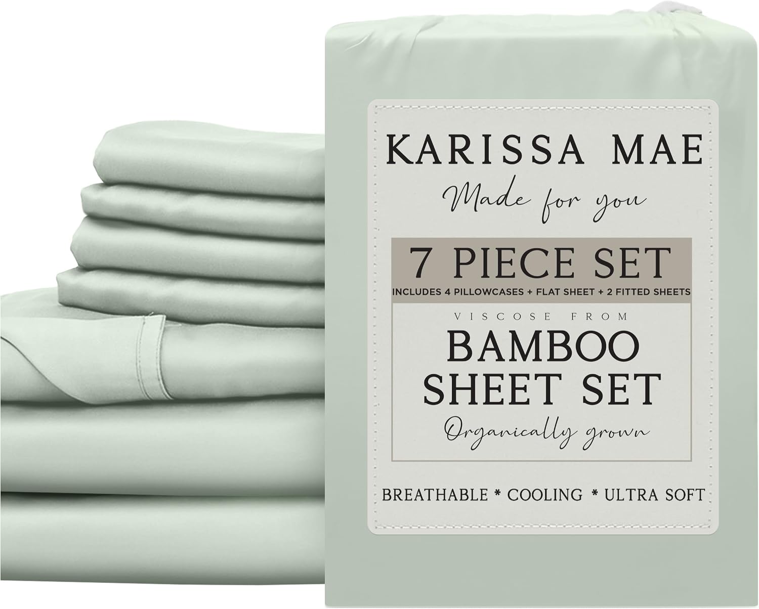 KARISSA MAE 7 Piece Pure Viscose from Bamboo Split King Size Sheet Set | 100% FSC Certified | Luxuriously Soft | Cooling | 18" Deep…