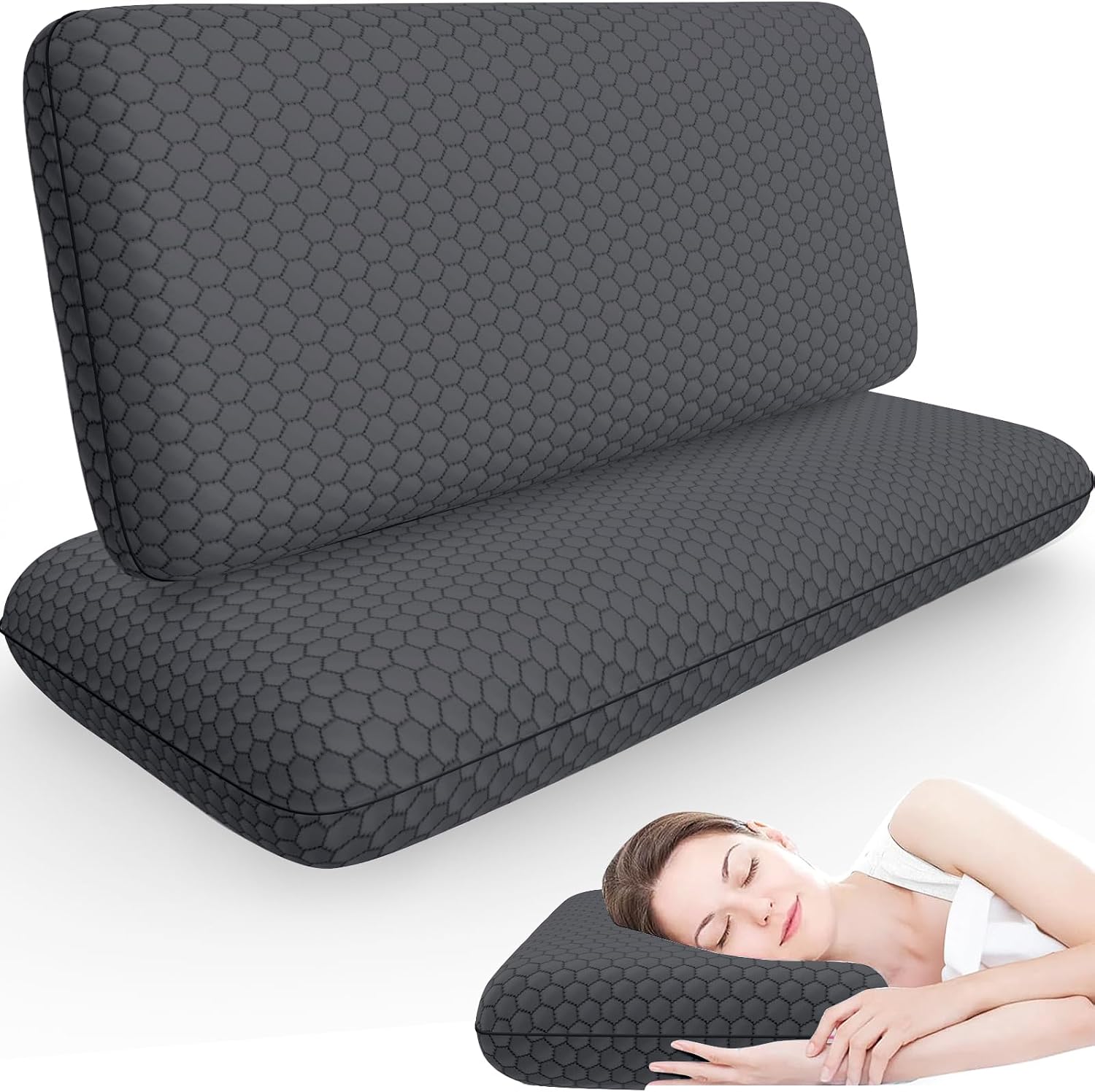 CushyOasis Memory Foam Pillows for Side, Back and Stomach Sleepers, Set of 2, Bed Pillow with Washable Cover and Breathable Mesh, Bed Pillo…