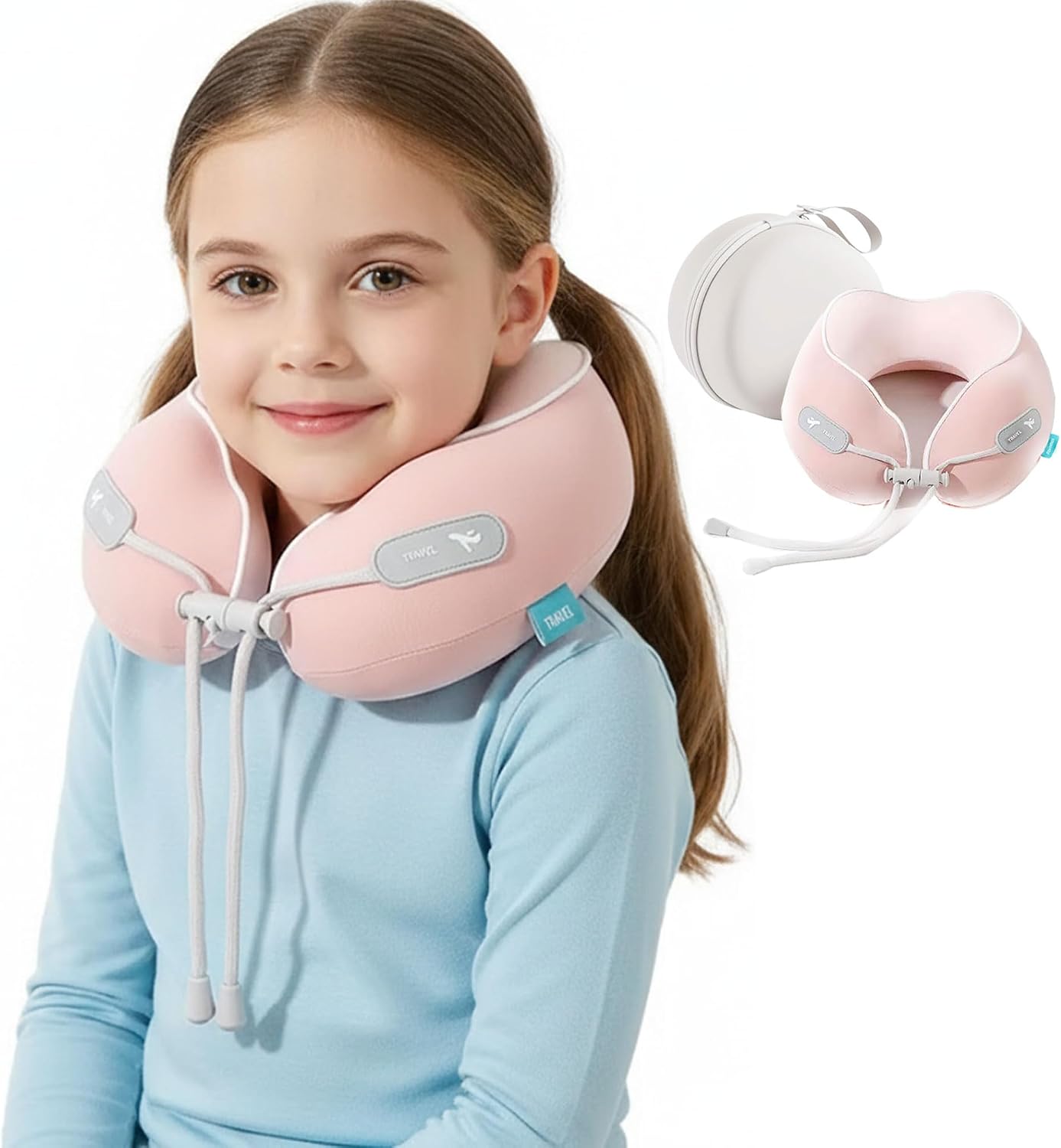 Kids Travel Pillow - Memory Foam Soft Airplane Neck Pillow for Head Neck Support, Compact Design with Hard Case, for Airplane, Car, Home…