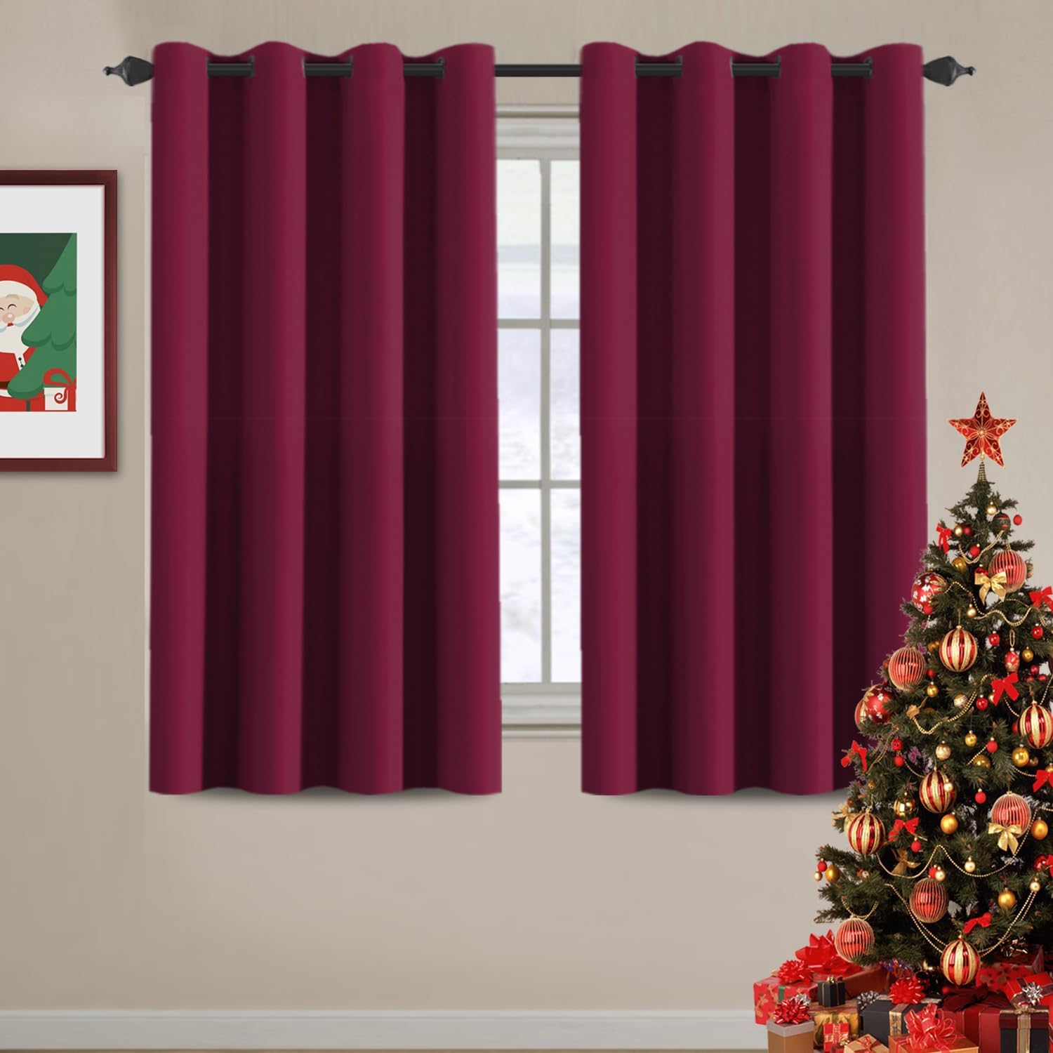H.VERSAILTEX Blackout Curtains for Christmas Thermal Insulated Window Treatment Curtain 54 inch Length Energy Saving Solid Grom…