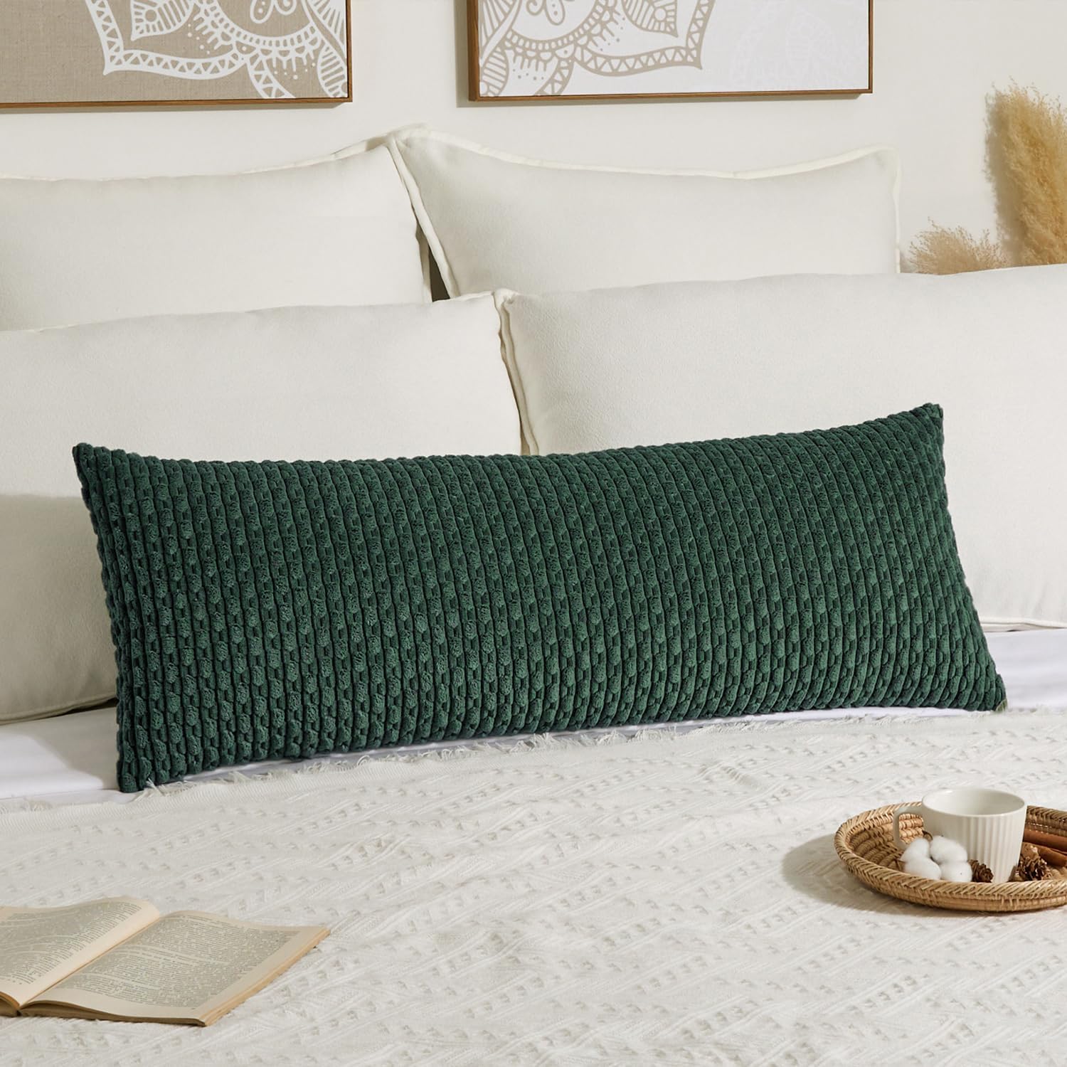 KevinTextile Kevin Textile 20x54 Inch Long Body Lumbar 1 Pack Boho Decorative Throw Pillow Cover Soft Striped Corduroy Rectangle Cushion Ca…