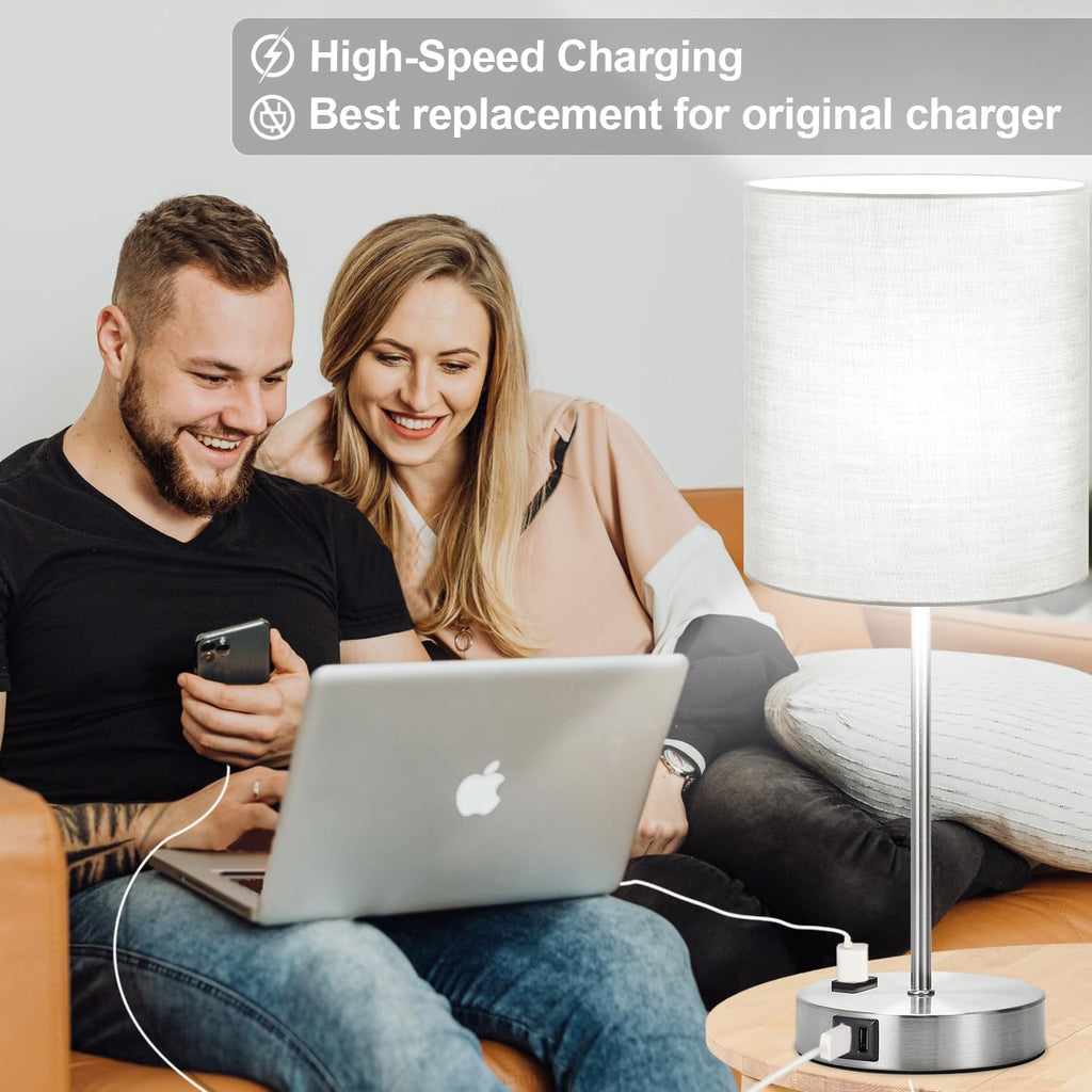 Set of 2 Grey Touch Control Table Lamps with 2 USB Ports & AC Outlet, 3-Way Dimmable Bedside Nightstand Lamps, Desk Lamp for Bedroom…
