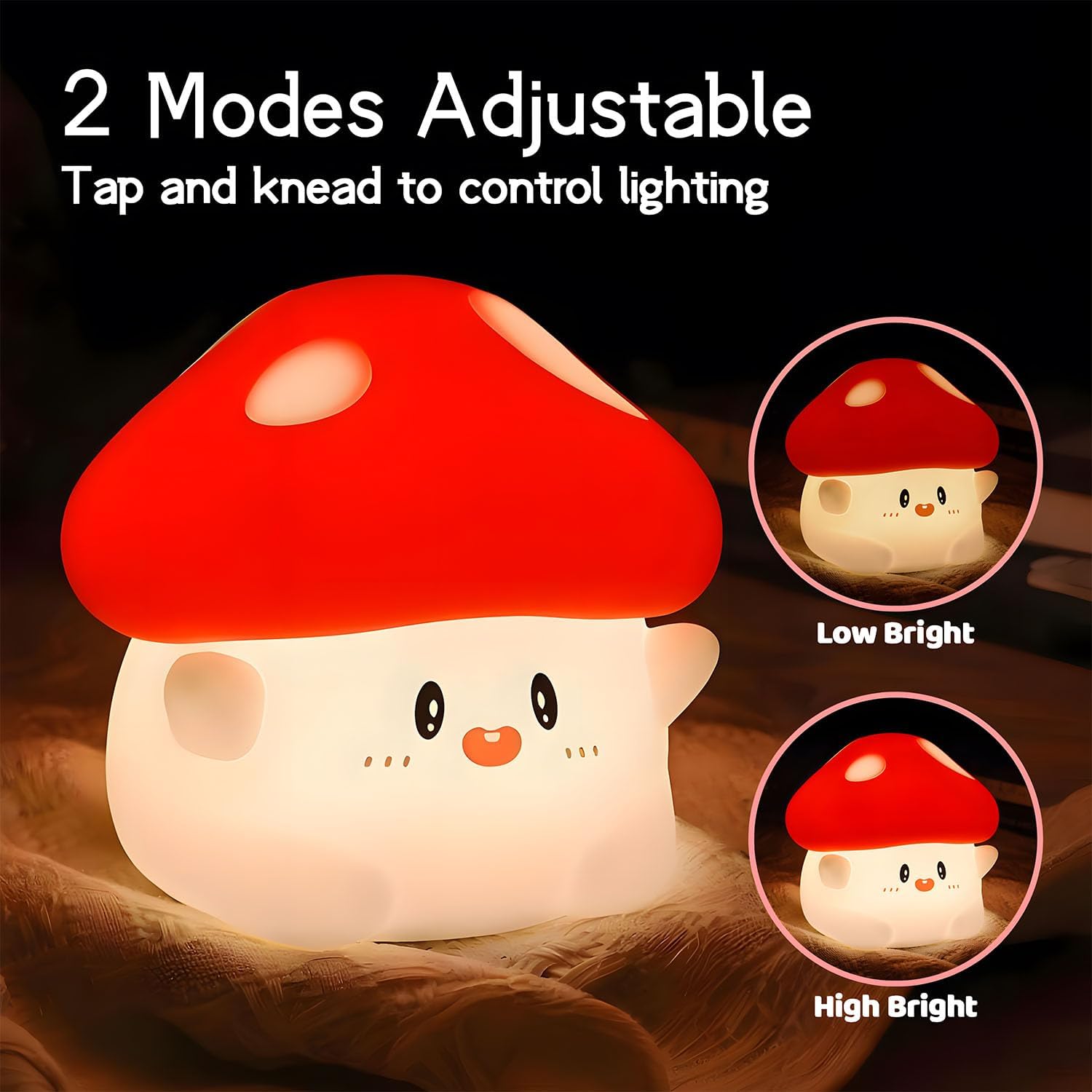 Daixinde Mushroom Night Light Color Changing, 50Hrs Mushroom Lamp, Tap Control 2 Brightness & Timer, Rechargeable Squishy Night Lamp for Ki…
