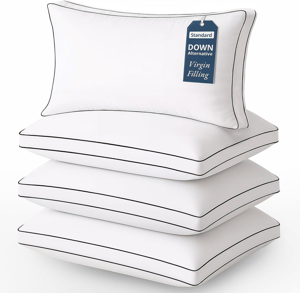 LaneLinen LANE LINEN Bed Pillows Standard Size Set of 4-20"x26" Medium Firm Down Alternative Pillows for Sleeping, Hotel Quality Back Stoma…