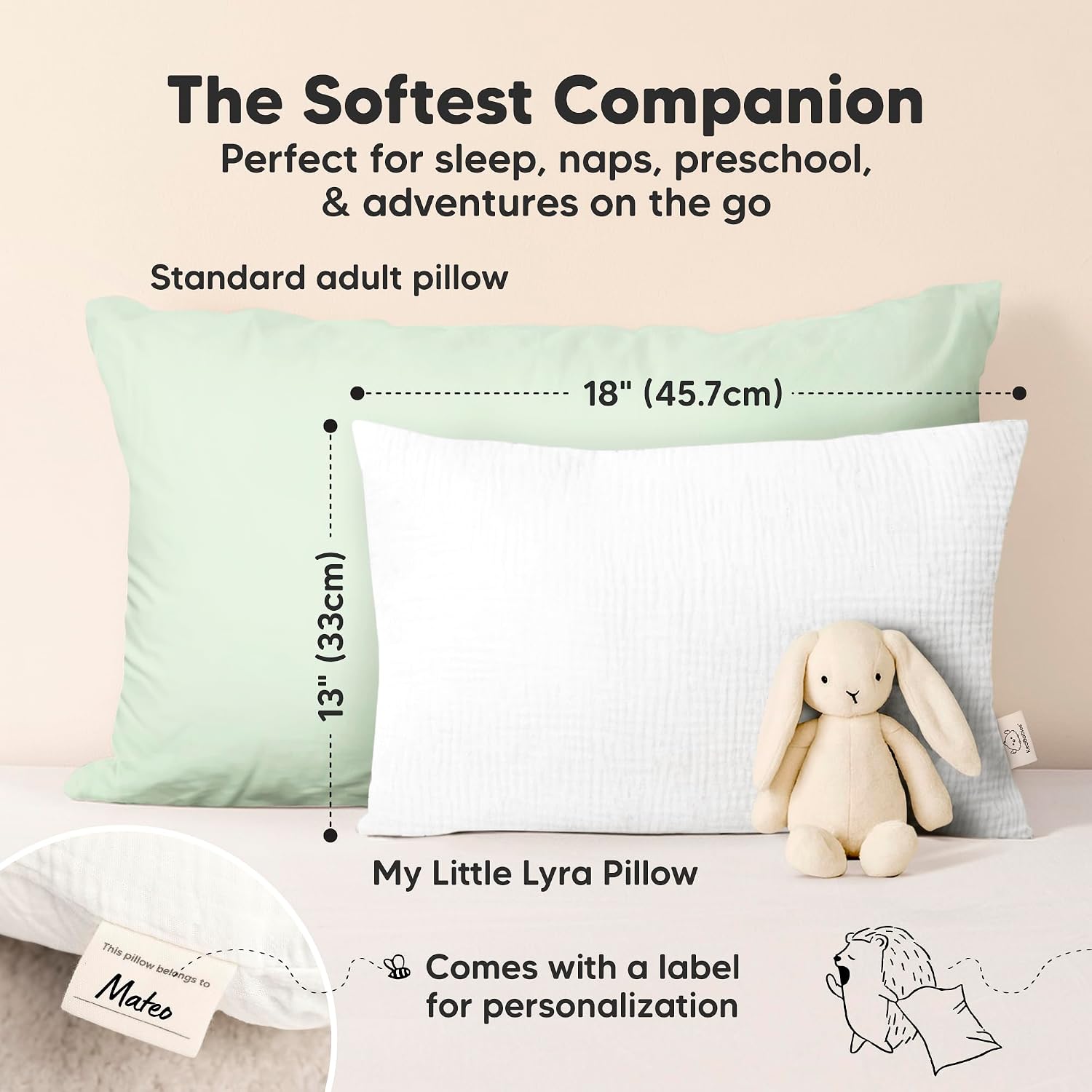 KeaBabies Toddler Pillow with Pillowcase – 13x18 Soft, Breathable Organic Cotton Muslin Kids Pillow for Sleeping, Travel, Preschool Nap…