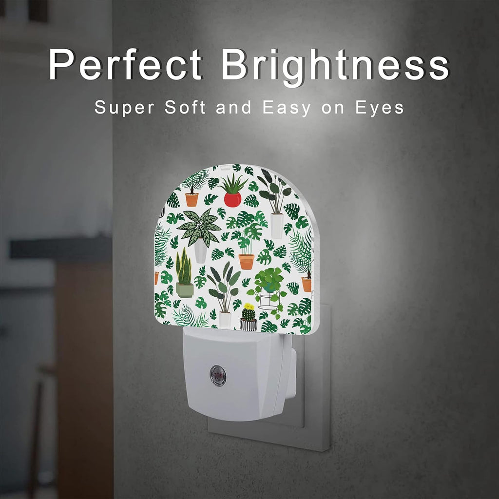 Green Potted Plants Night Light, Home Botanical Floral Leaves Dusk to Dawn Night Light Plug in,0.5w Energy Saving Sleep Friendly…