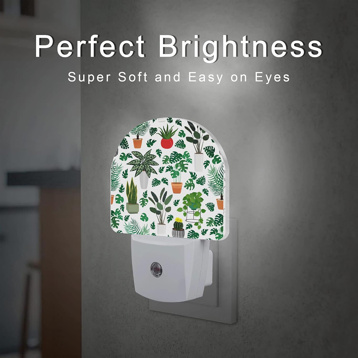 Green Potted Plants Night Light, Home Botanical Floral Leaves Dusk to Dawn Night Light Plug in,0.5w Energy Saving Sleep Friendly…
