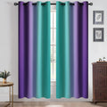 Yakamok Ombre Teal and Purple Curtains for Bedroom, Gradient Room Darkening Curtains 72 inches long, Grommet Thermal Insulated Light Blockin…
