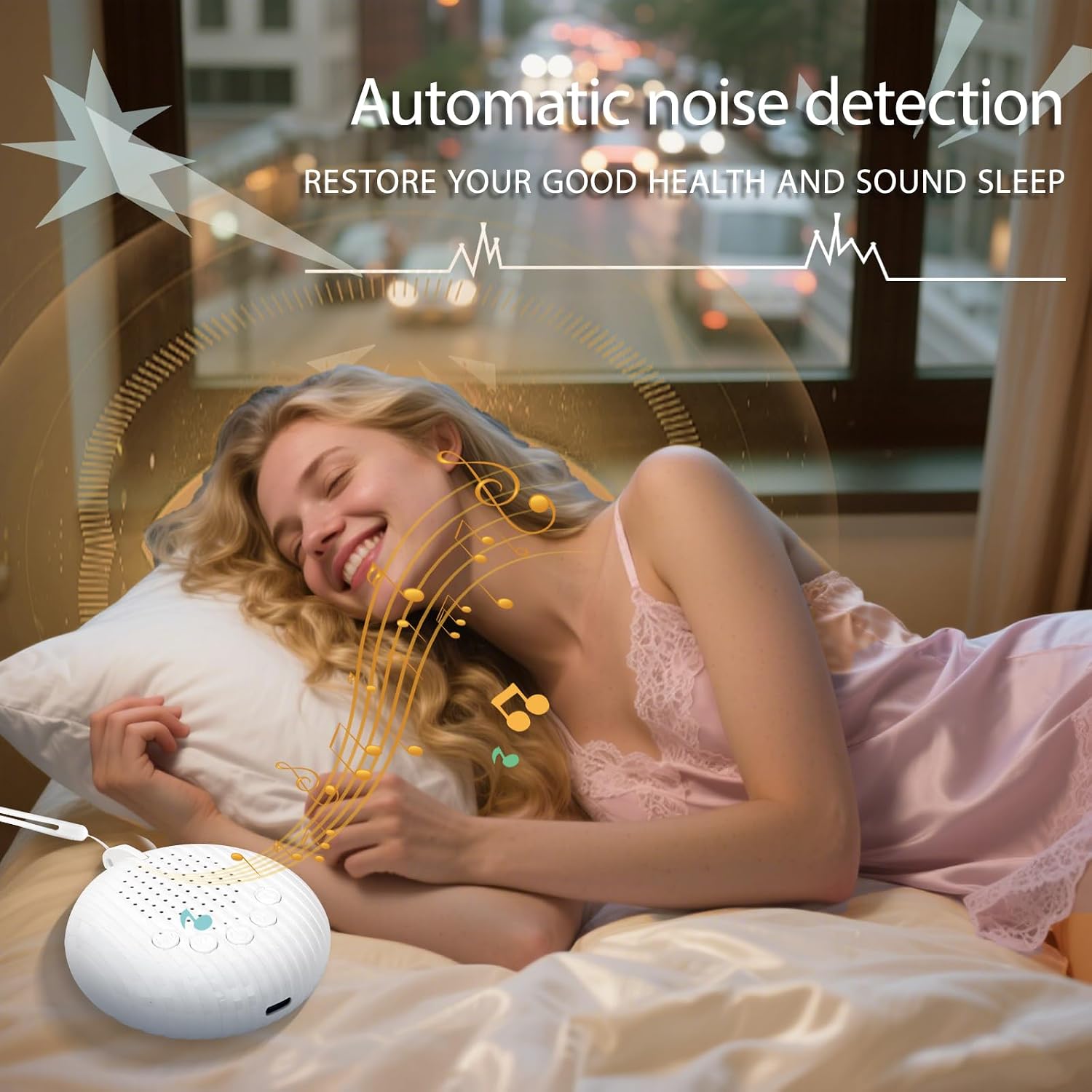 Rukico Sleep Machine with Automatic Noise Monitoring White Noise Sound Machine for Adults & Kids, Bedside Digital with 10 S…