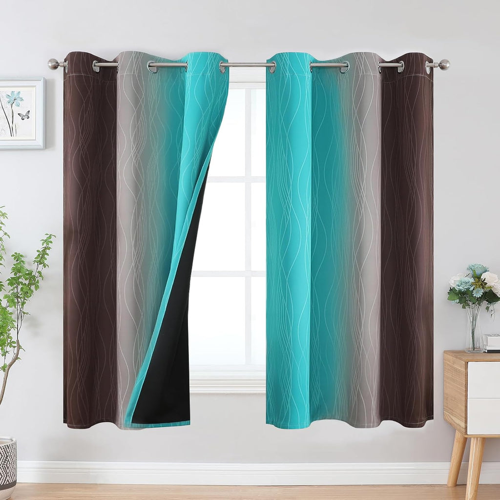 Estelartextiler Estelar Textiler Brown and Teal Blackout Curtains & Drapes for Bedroom, Thermal Insulated Ombre Blackout Drapes, Room Darke…