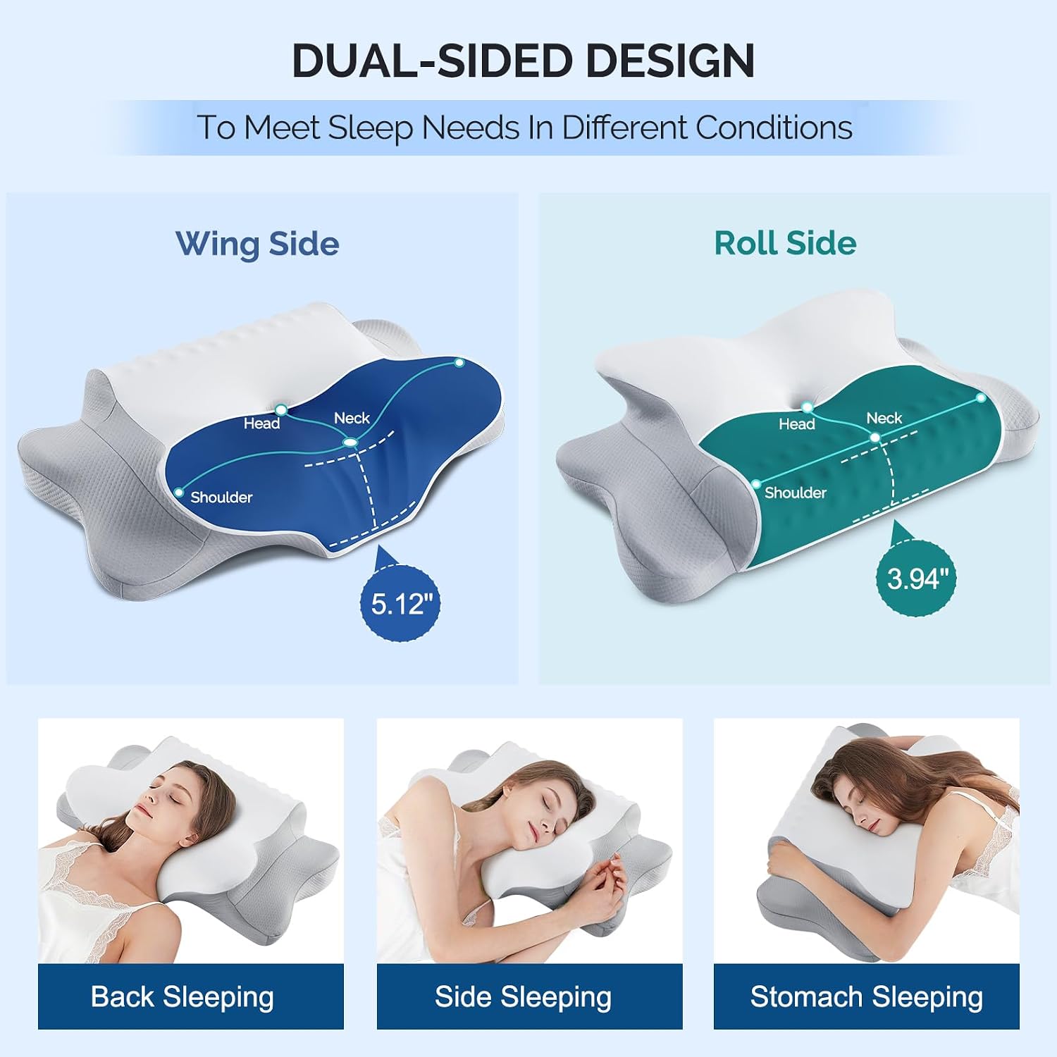 Faiord Cervical Pillow for Neck - Cooling Ergonomic Dual-Sided Orthopedic Neck Pillow with Ice Silk Pillowcase, Breathable Memory Foam Cont…