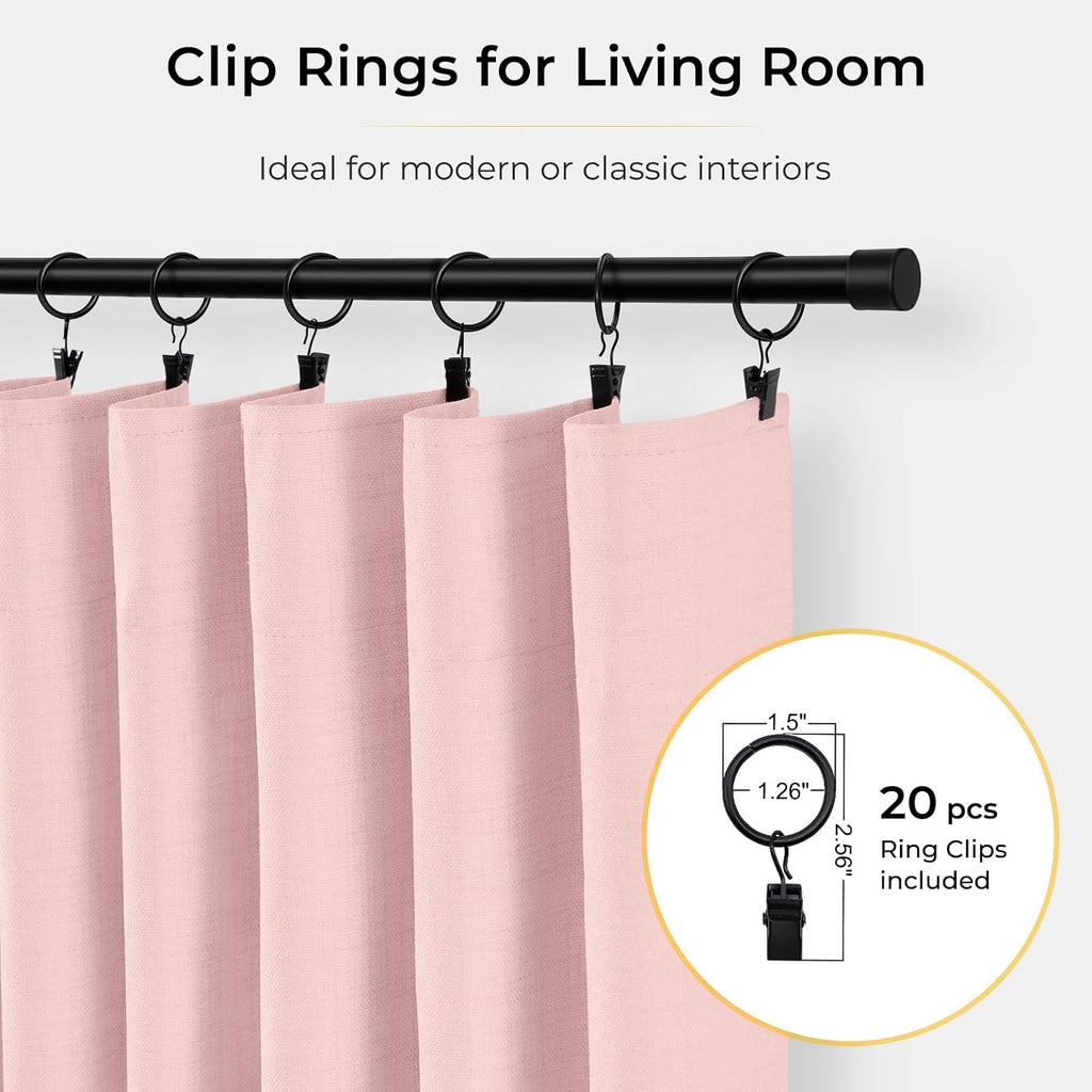 INOVADAY 100% Blackout Curtains for Bedroom, Black Out Curtains 84 Inch Long, Clip Rings Linen Blackout Drapes, Thermal Insulated Room…