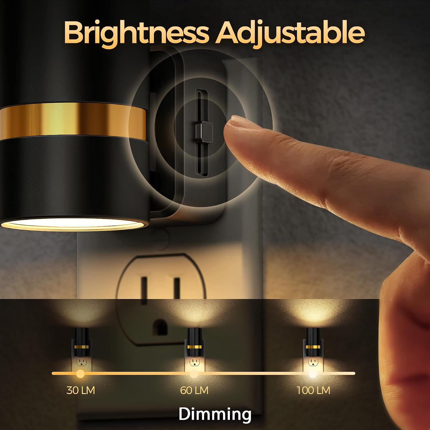 DORESshop LED Night Lights Plug into Wall, 2 Pack, Black Cylinder Wall Sconce Dimmable Night Light Plug in, Slide Brightness Adjustable…
