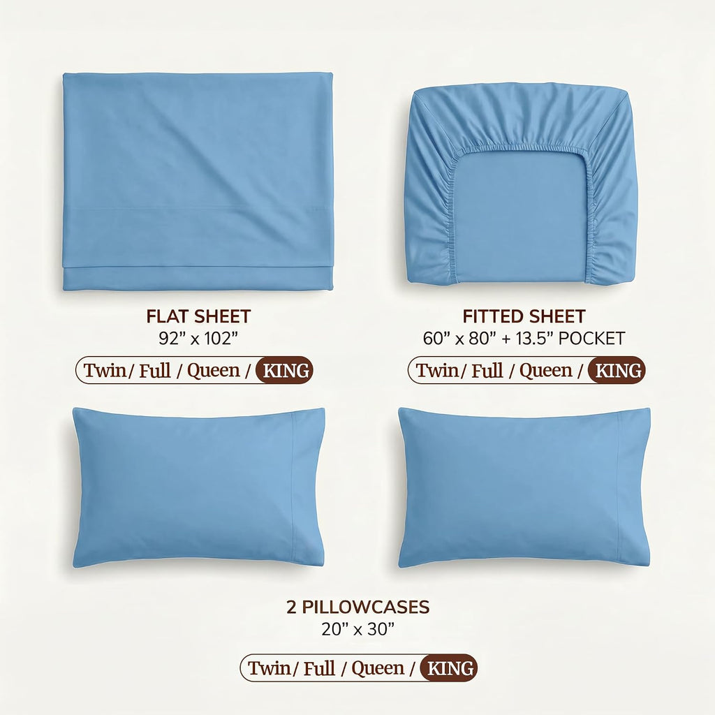 Perupima Peru Pima 285 Thread Count Percal King Sheet Set - 100% Peruvian Pima Cotton, 4 Piece (Flat, Fitted, 2 Pillowcases) - Cooling, Cri…