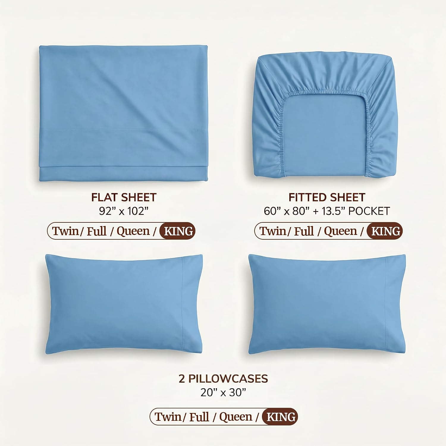 Perupima Peru Pima 285 Thread Count Percal King Sheet Set - 100% Peruvian Pima Cotton, 4 Piece (Flat, Fitted, 2 Pillowcases) - Cooling, Cri…