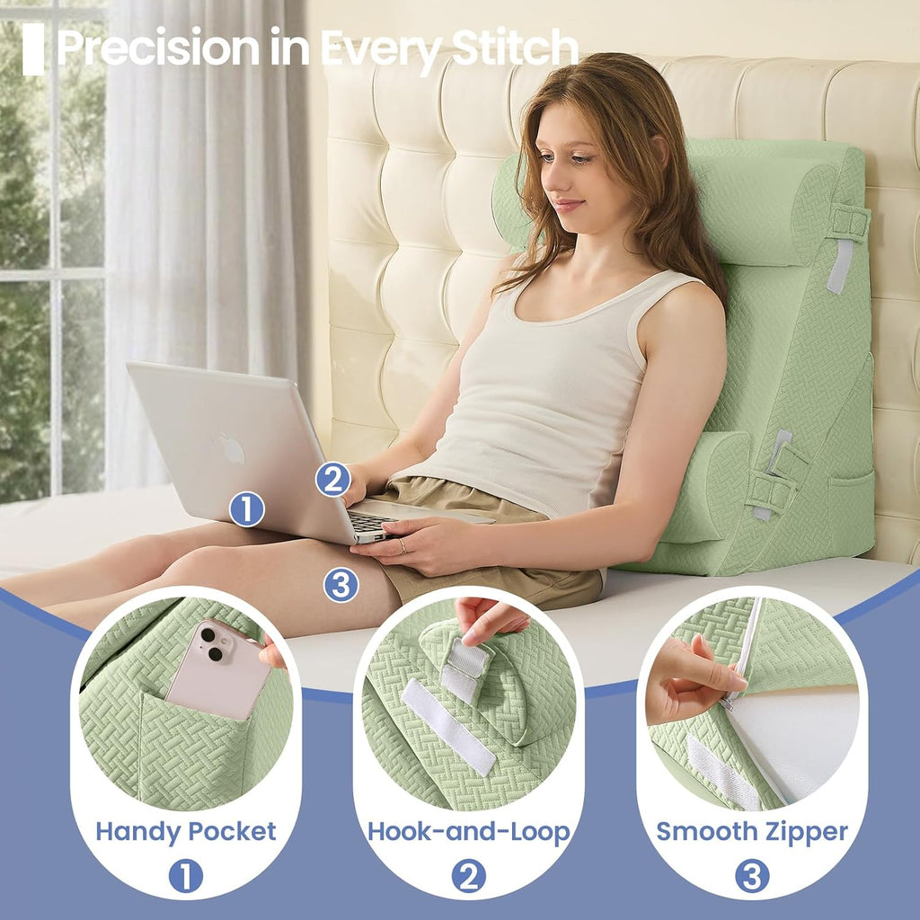 Sasttie Wedge Pillow Set for After Surgery, 3PCS Adjustable Bed Wedge Pillow Headboard with Memory Foam Neck Cushion – for Acid Reflux, Sle…