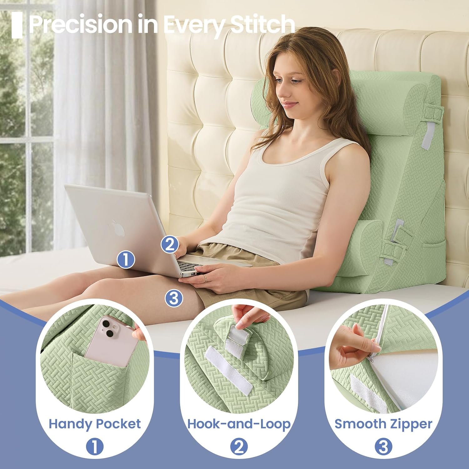 Sasttie Wedge Pillow Set for After Surgery, 3PCS Adjustable Bed Wedge Pillow Headboard with Memory Foam Neck Cushion – for Acid Reflux, Sle…