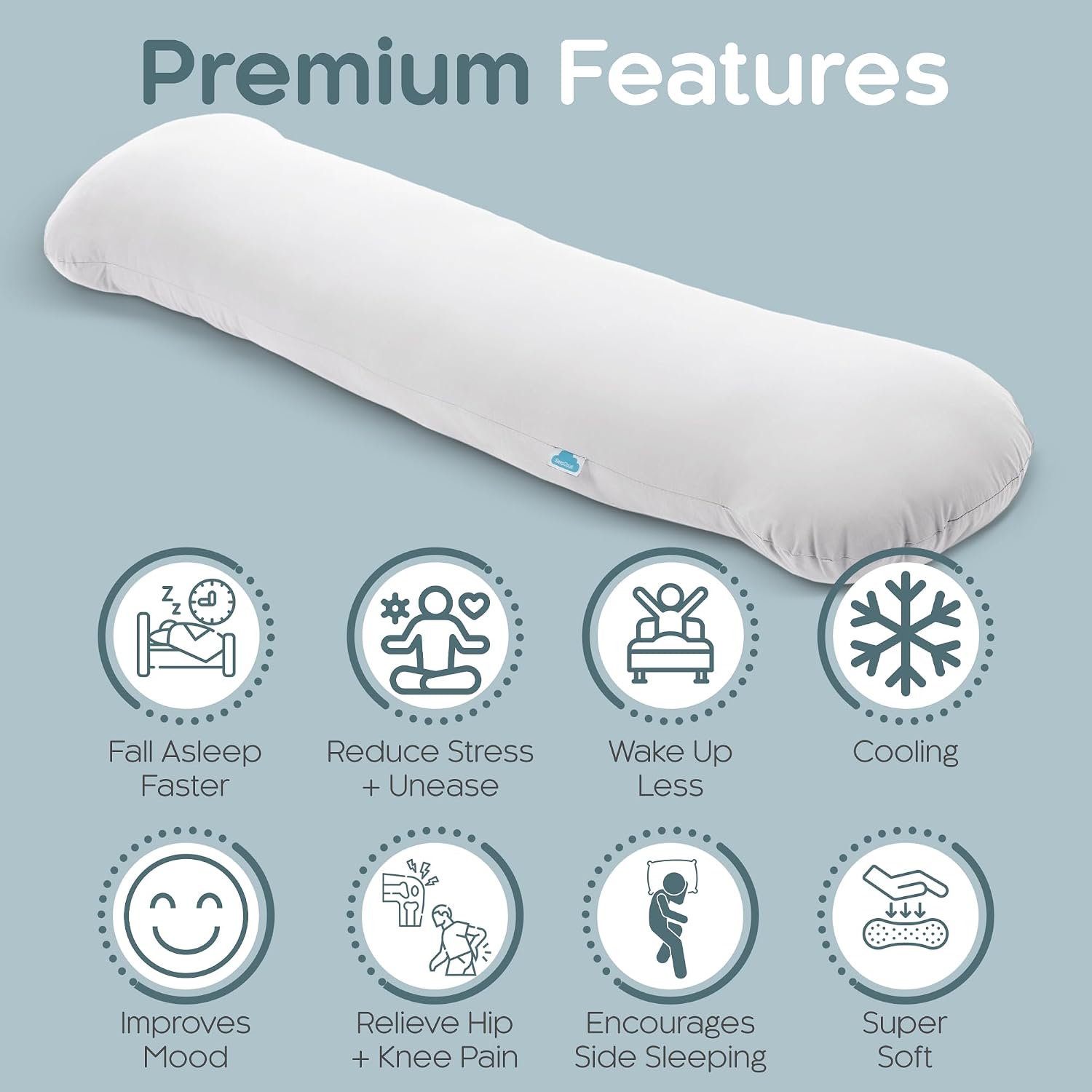 SleepCloud Weighted Body Pillow 6.5lbs - Weighted Pillow for Deeper Sleep (41” x 10”) - Cooling Body Pillows for Adults, Full Body Pillow…