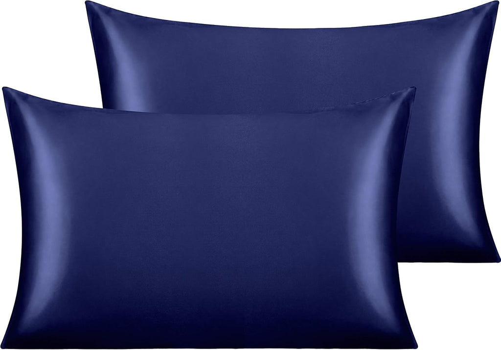 Ntbay 2 Pack Satin Queen Pillowcases for Hair and Skin, Luxurious and Silky Pillow Cases with Envelope Closure, 20x30 Inches, Navy Blue 2 P…