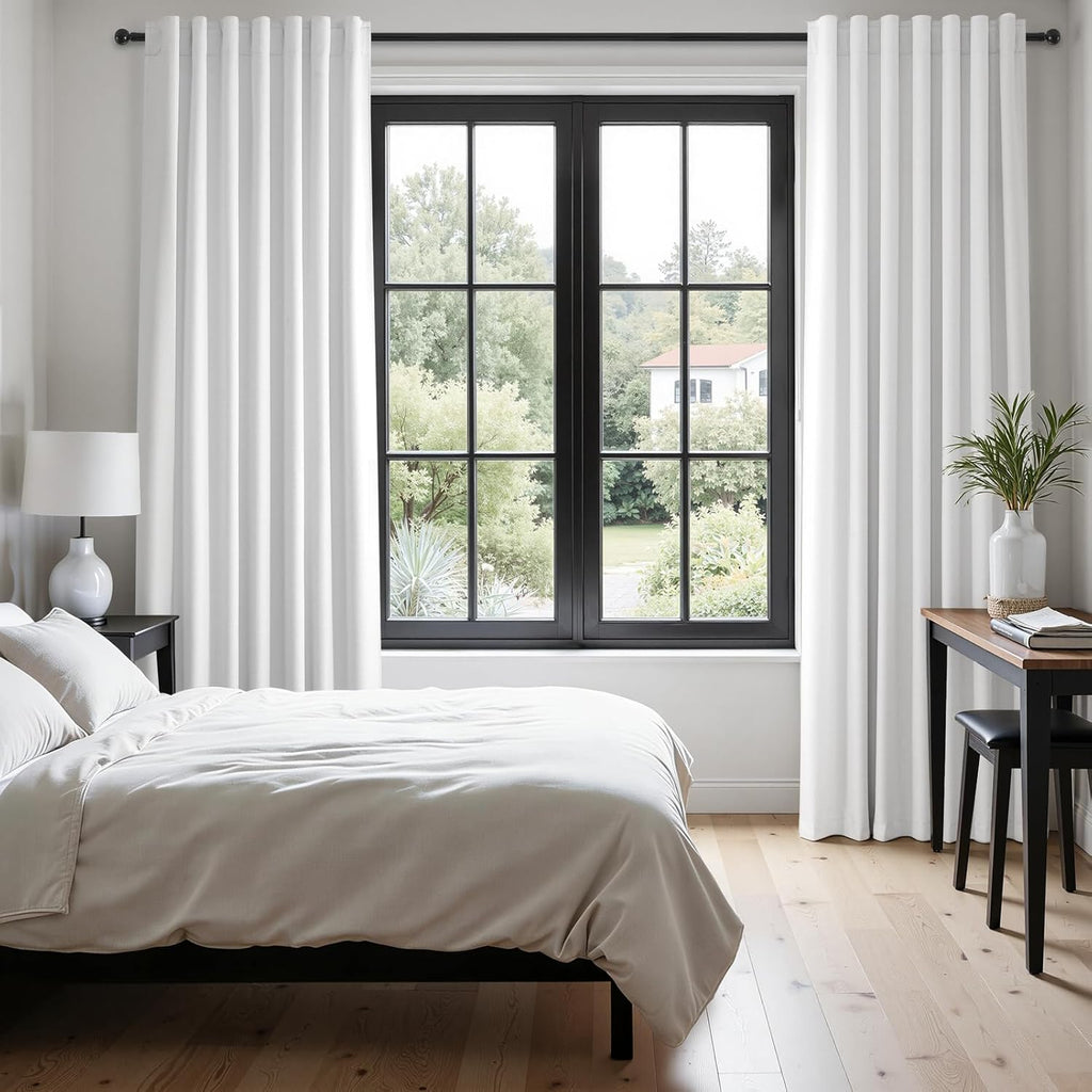 Topfinel 92 inch long Linen blackout Curtains 2 Panels for sliding room 100% Black out Linen texture Curtain Beige White Window Drapes with…