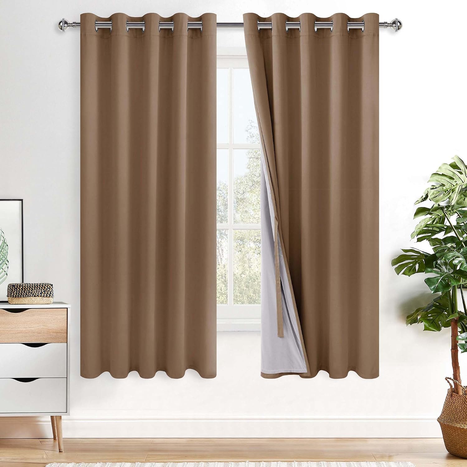 Xwzo 100% Blackout Curtain Panels - Thermal Insulated Black Liner Curtains, Noise Reducing and Heat Blocking Drapes for Hall and Studio Win…