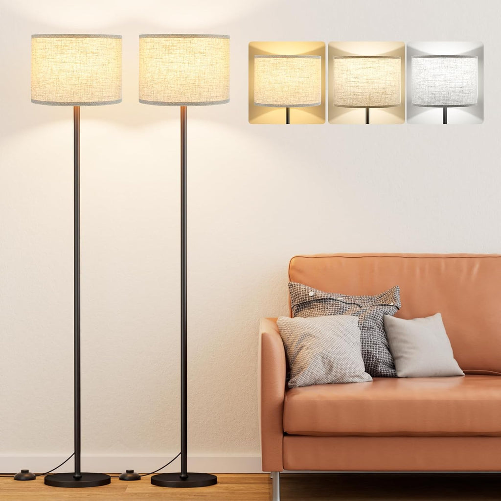 Ambimall 60'' Modern Floor Lamp Set of 2, 2PK Tall Lamps for Living Room Bedroom, Beige Shade with Black Pole(Without Bulb) 2 PCS Black