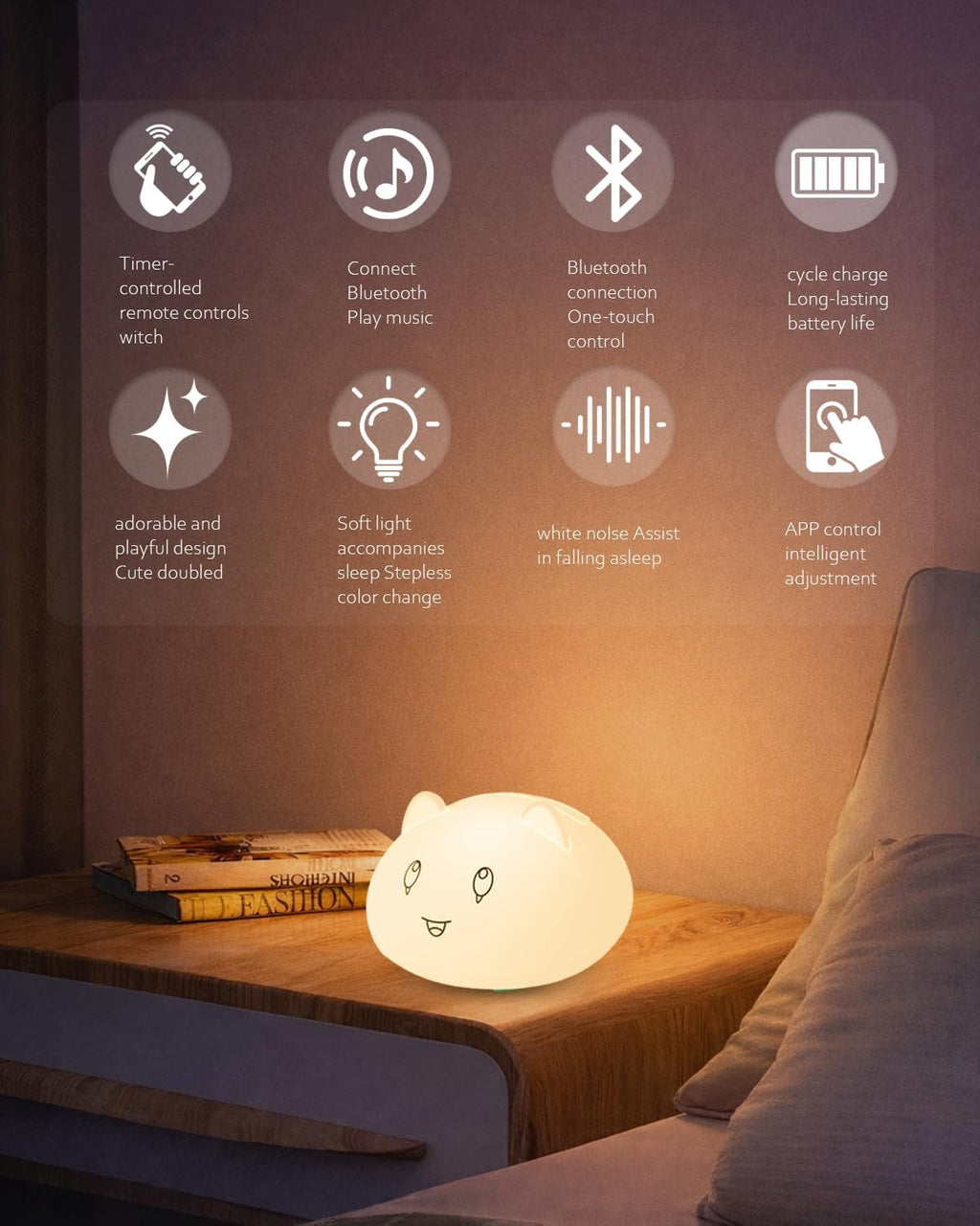 Capybara Night Light for Kids, Cute Animal Silicone Touch Lamp with Bluetooth Speaker, APP Control RGB Color Changing, Timer & Alarm…
