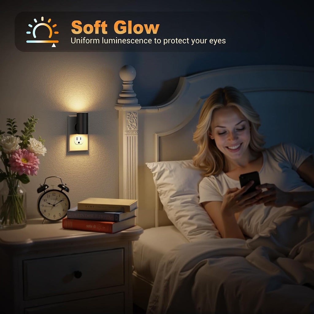 JandCase LED Night Light Plug in, Rotating Night Lights Plug into Wall [4 Pack], Dusk to Dawn Sensor, 2 Level Brightness Adjustable…