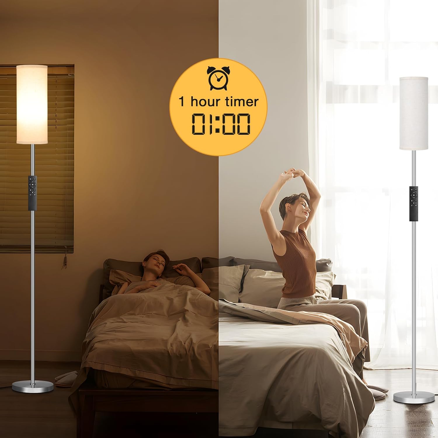 Ambimall 64'' Floor Lamps for Living Room with Remote Control and Stepless Dimmable Colors Temperature & Brightness, 9W Bulb…