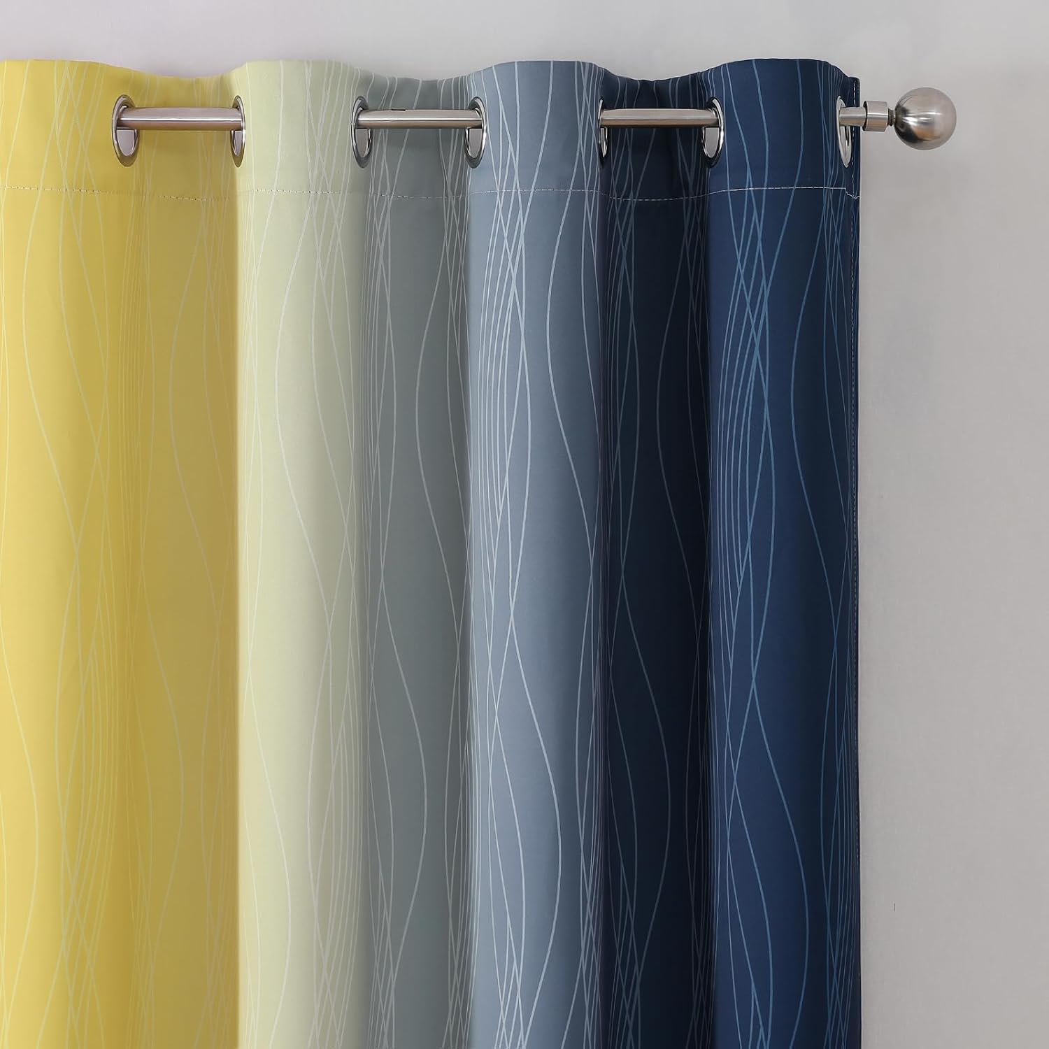 Estelartextiler Estelar Textiler Navy Blue and Yellow Blackout Curtains 54 Inch Length, Full Light Blocking Gradient Grommet Drapes for Liv…