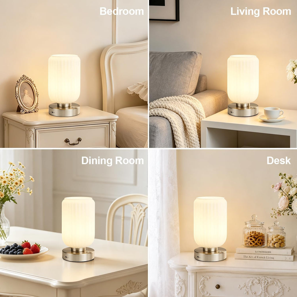 LightRound Cordless Table Lamp for Bedroom, 7500mAh Rechargeable Small Battery Lamp, Modern Touch Dimmable Wireless Lamp Brushed Nickel…