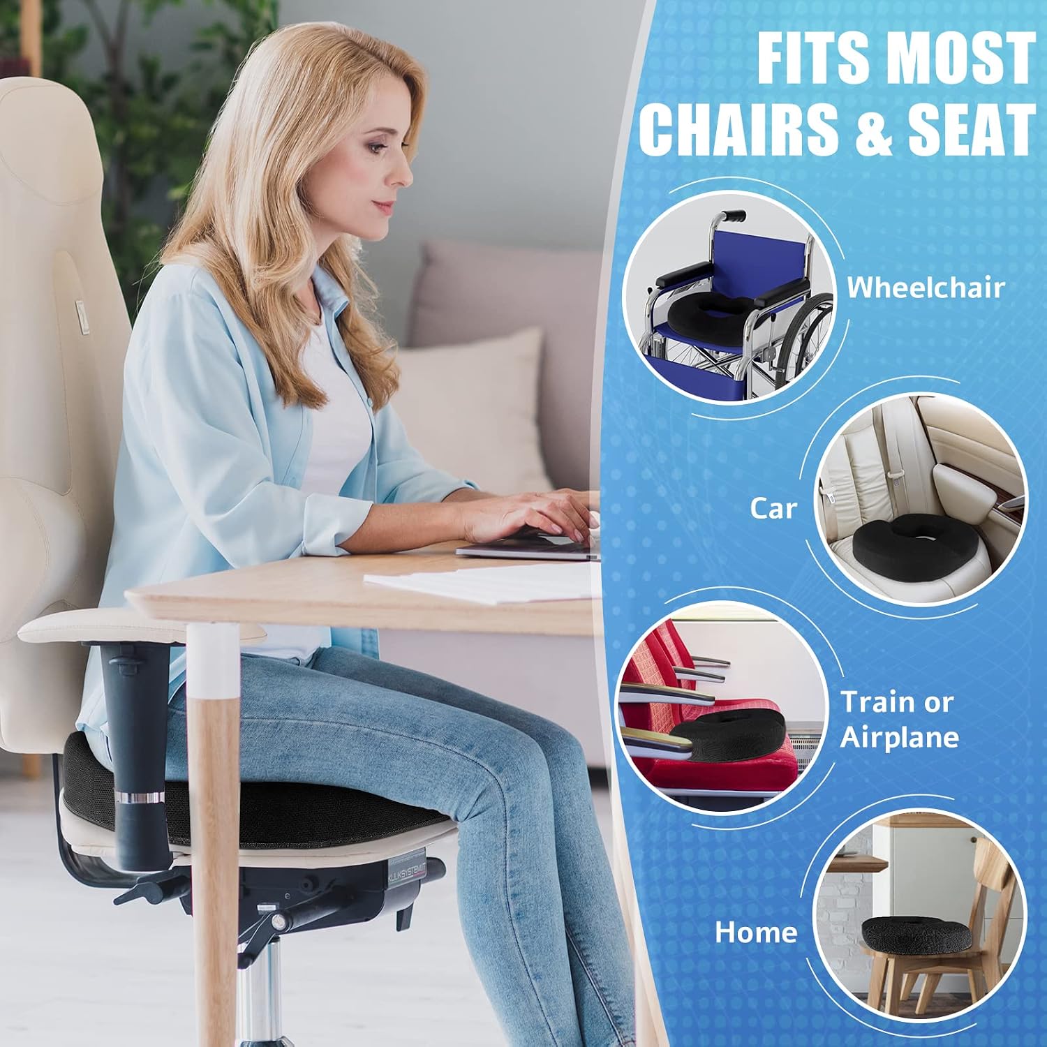 BlissTrends Donut Pillow Seat Cushion, Donut Chair Cushions for Postpartum Pregnancy & Hemorrhoids, Tailbone Cushion, Memory Foam Lifting C…