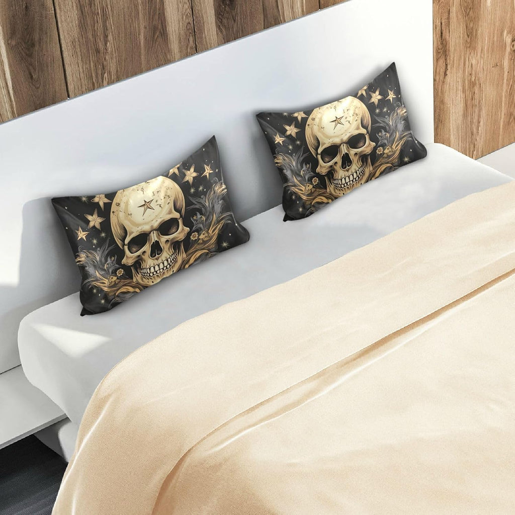 YETTASBIN Skull Star Satin Pillowcase, Soft Breathable Silk Pillow Case with Envelope Closure for Hair and Skin, Standard Size 26 x 20 Inch