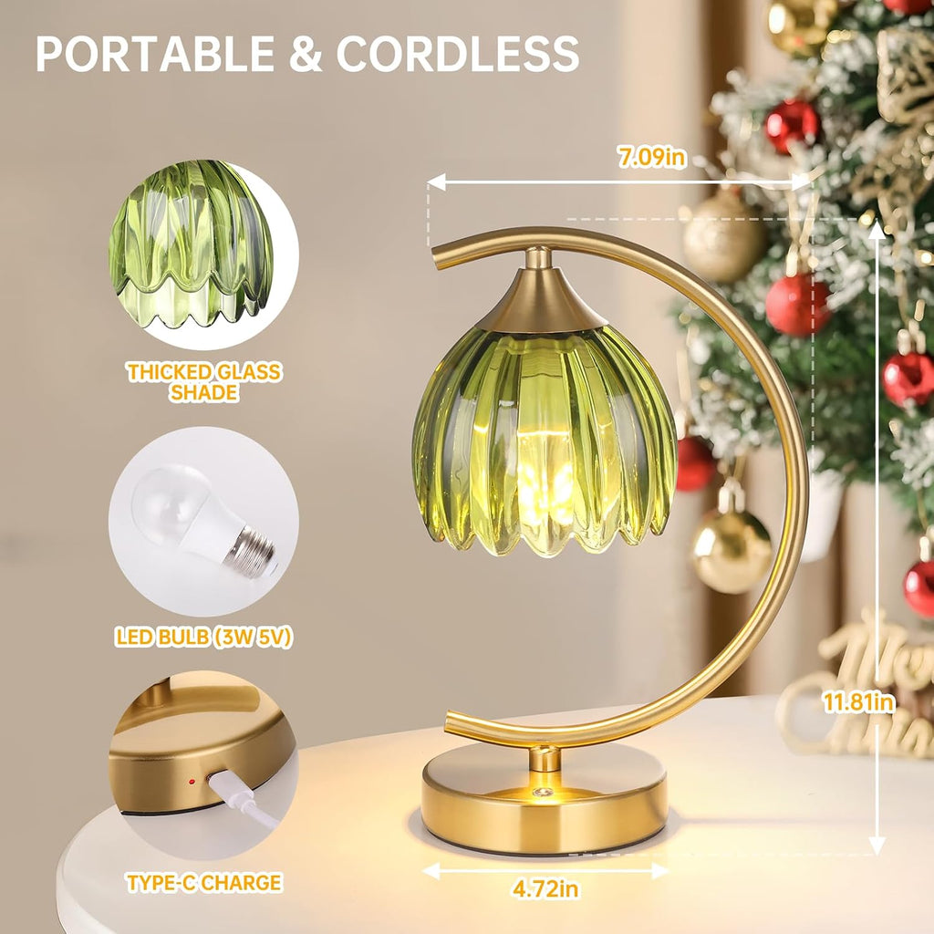 Shenmoyl Set of 2 Tulip Table Lamp, 5200mAh Cordless Touch Control Table Lamp with 3 Color Temps & Stepless Dimming, Rechargeable Battery…