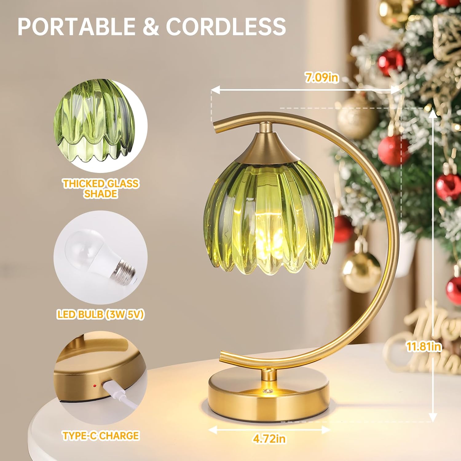 Shenmoyl Tulip Table Lamp, 5200mAh Cordless Touch Control Table Lamp with 3 Color Temps & Stepless Dimming, Rechargeable Battery Table…