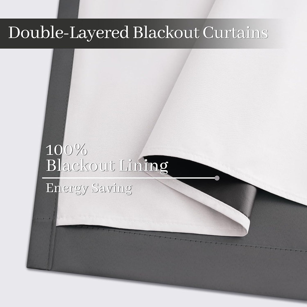 Yakamok Room Darkening 100% Blackout Curtains Grommet Window Treatments with 2 Thick Layers-Charcoal Grey Thermal Insulated Drapes Set of 2…