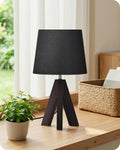 Tripod Table Lamp, 14.6" Small Bedside Lamp, Modern Nightstand Lamp with Black Shade & Dark Walnut Base, Black Table Lamp for Bedroom…