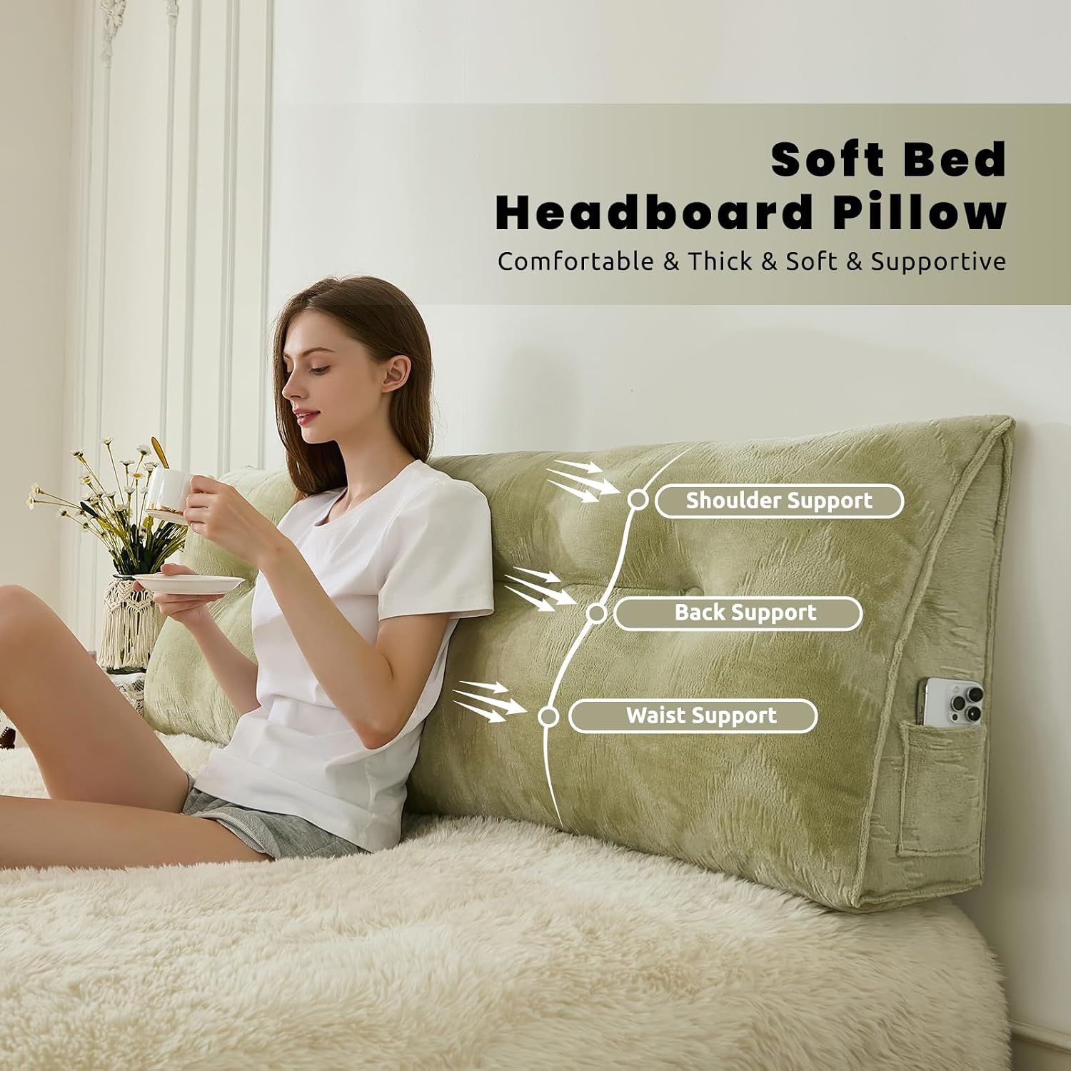 Zelladorra Headboard Pillow for Bed, Triangular Wedge Pillow Headboard Soft Support While Reading and Resting, Bed Bolster Cushion…