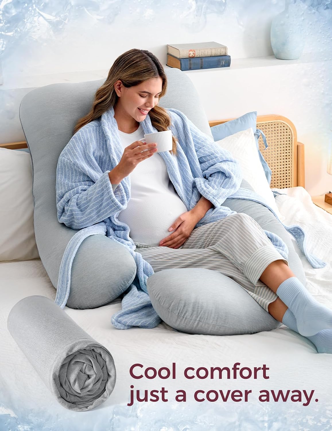 Momcozy Cooling Cover for Pregnancy Pillows, U-Shaped Full Body Maternity Pillow for Side Sleepers 57 Inch - Support for Back, Hip…